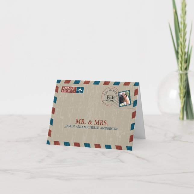 Casamento Vintage Airmail Agradecimento (Frente)