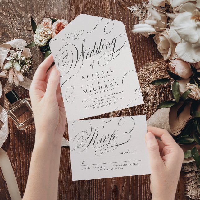 Casamento vintage clássico de caligrafia elegante (Elegant classic calligraphy vintage wedding all in one invitation)