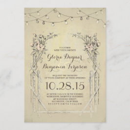 casamento vintage de convite com luzes de cadeia