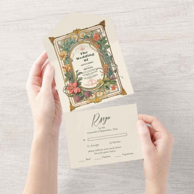 Casamento Vintage Floral Art Nouveau (Aba destacável)