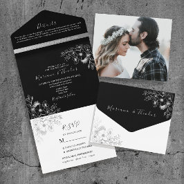 Casamento Vintage Floral Prata e Preto