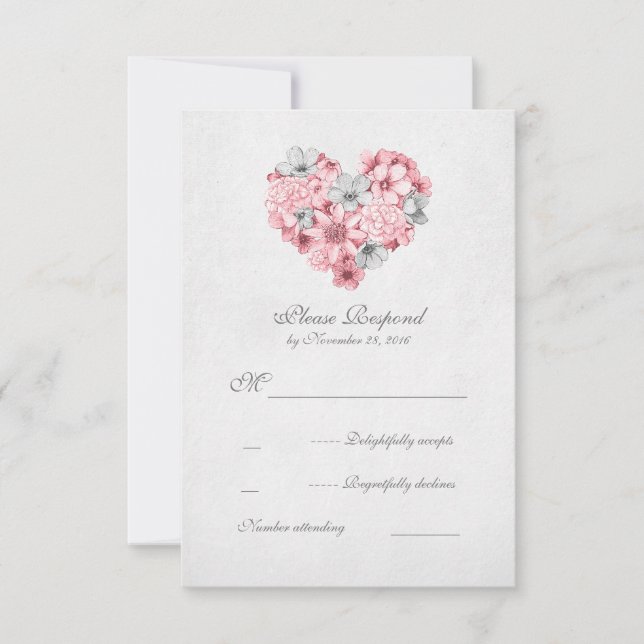 casamento vintage floral rosa RSVP (Frente)