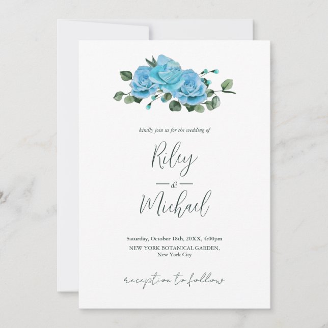 Casamento vintage Flores Rustic Blue Rosa Convite (Frente)