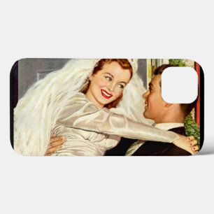 Casamento vintage Newlyweds, noiva feliz e noiva