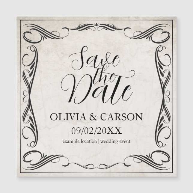 Casamento Vintage Preto Art Deco Salve a Data (Frente)