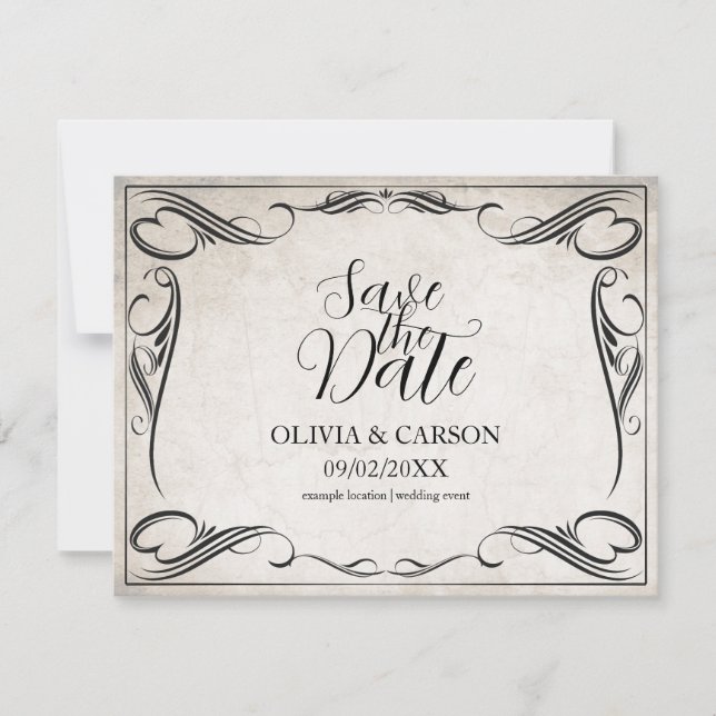 Casamento Vintage Preto Art Deco Save the Date (Frente)