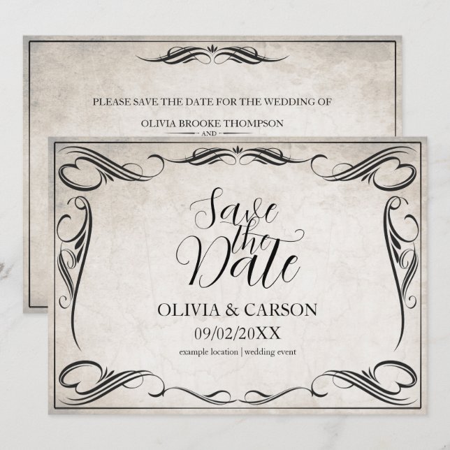 Casamento Vintage Preto Art Deco Save the Date (Frente/Verso)