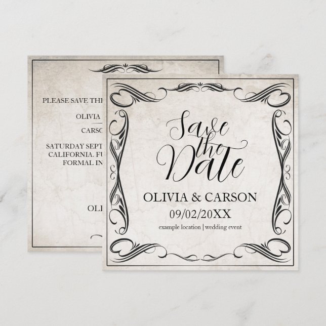 Casamento Vintage Preto Art Deco Save the Date (Frente/Verso)