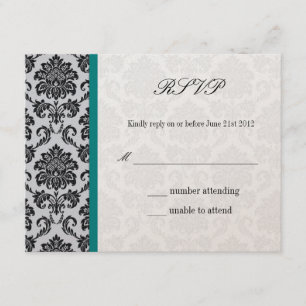 Casamento vintage Teal Monograma Damask RSVP