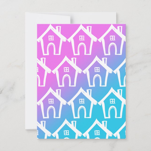 Casas Brancas Pequenas Cartão Cor-de-Rosa Azul Omb (Frente)