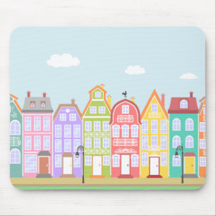 Casas de Cartoon da Cidade Velha e Bonita Mousepad
