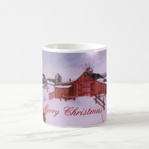 Casca vermelha e fazenda na caneca pesada de café