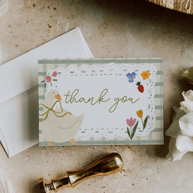Casinha Agradecimento Ganso Xadrez (Cottagecore Goose Gingham Thank You Card)