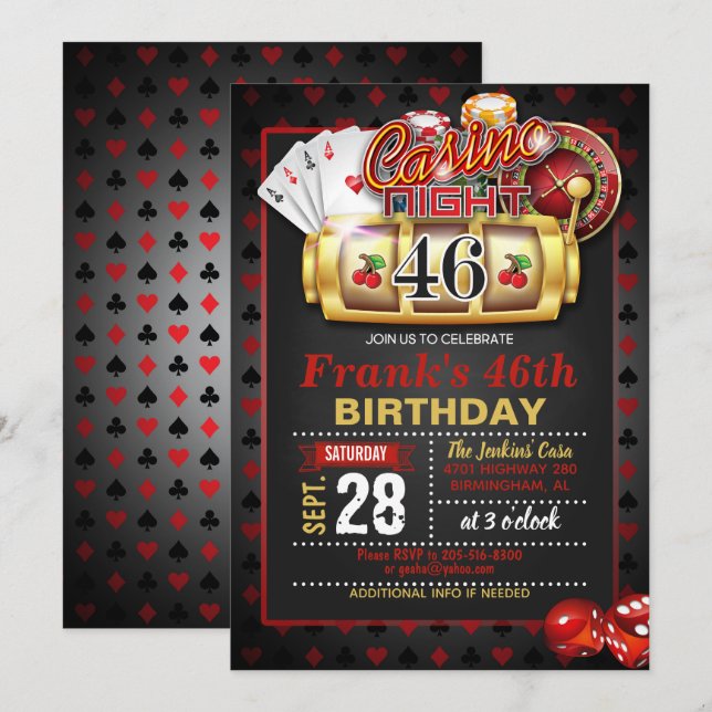Casino 46º Convite de Aniversário (Frente/Verso)
