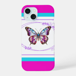 Caso bonito Pink & Blue Butterfly iPhone 15