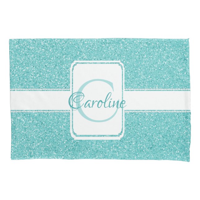 Caso de Travesseiro Personalizado com Glitter Teal (Frente)