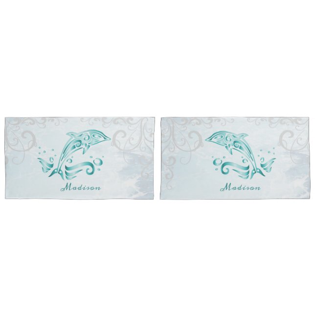Caso de Travesseiro Personalizado de Golfinho Teal (Frente - conjunto)