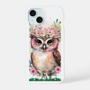 Caso do iPhone 15 com Coruja e Flores