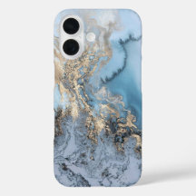 Caso do iPhone 6/6 do Marble Azul-Claro e Dourado