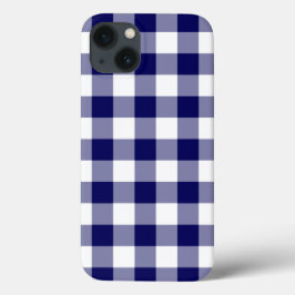 Caso do padrão Gingham branco e marinho iPhone 8/7