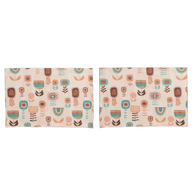 Caso do travesseiro - Design Floral moderno bege e (Frente - conjunto)