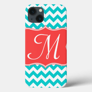 Caso IPAD do Modern Aqua Coral Chevron Girly Monog