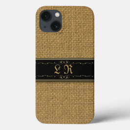 Caso Monograma Personalizado do iPhone 6 Burlap do