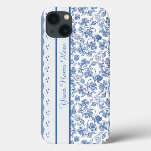 Caso Personalizado do Indigo Floral Faux Lace iPho