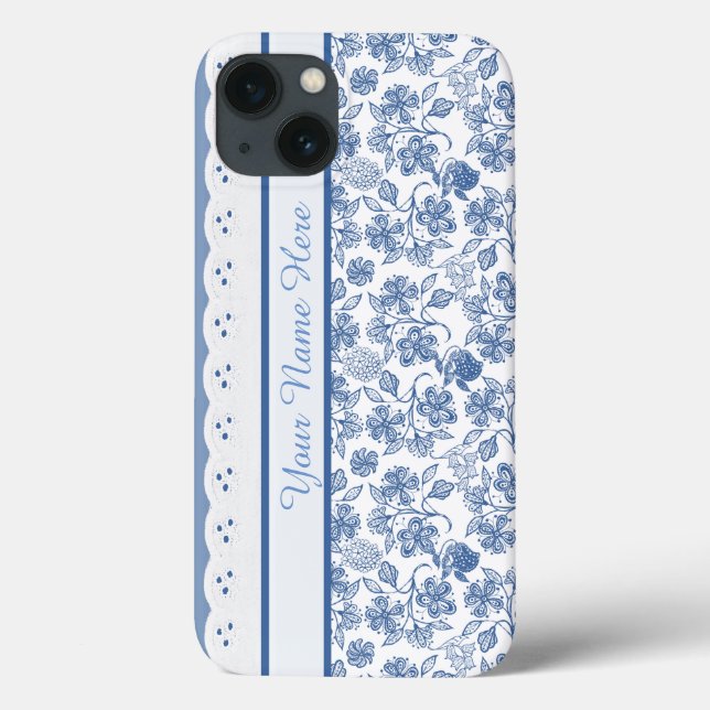 Caso Personalizado do Indigo Floral Faux Lace iPho (Verso)