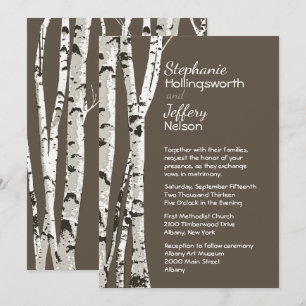 Castanho com Árvores de Birch Convite para Casamen