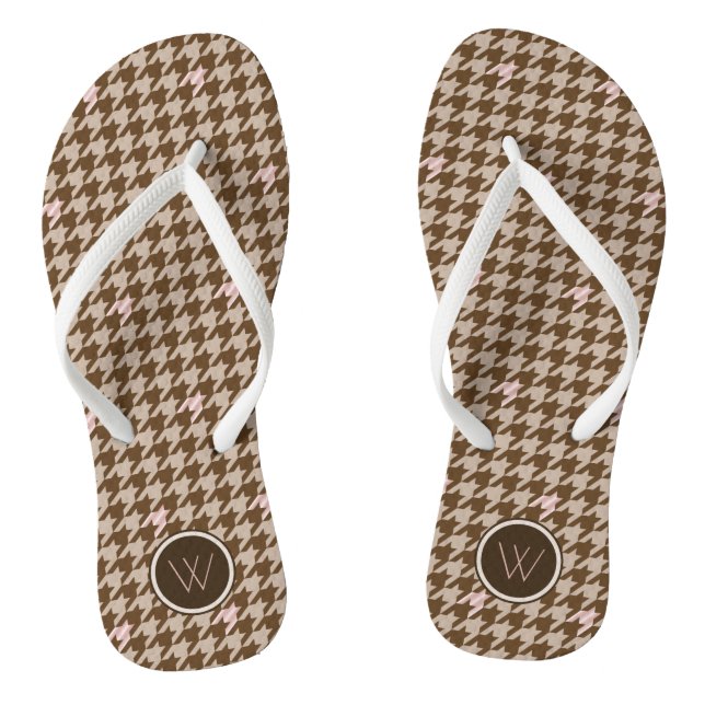 Castanho com Chinelos Houndstooth com Ênfase Doura (Pé da cama)