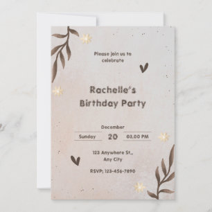 Castanho Floral Watercolor Deixa Convite Aniversár