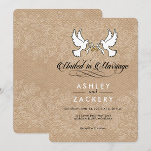 Castanho, pombas brancas Convite de Casamento