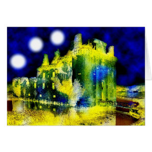Castelo assombrado no cartão Halloween