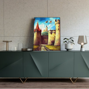 Castelo Colorful Courtyard com Poster da vila