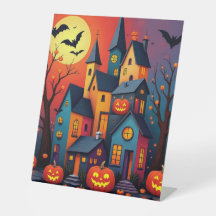 castelo de arte moderna de Halloween e abóboras