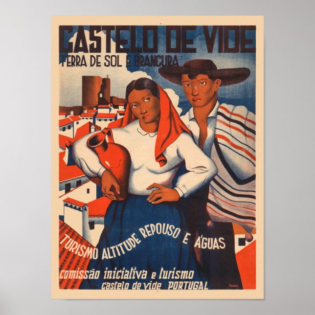 Castelo de Vide Portugal Poster vintage dos anos 3 (Frente)