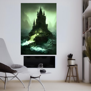 Castelo no mar tempestuoso   AI Art Poster