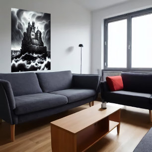 Castelo no rock no mar tempestuoso   AI Art Poster