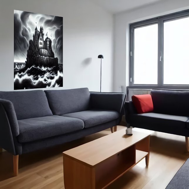 Castelo no rock no mar tempestuoso | AI Art Poster (Criador carregado)