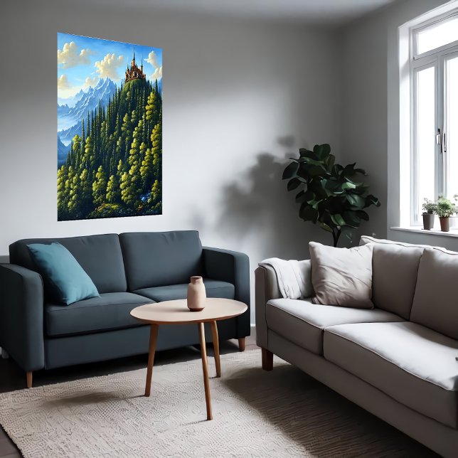Castelo numa colina na floresta | AI Art Poster (Criador carregado)
