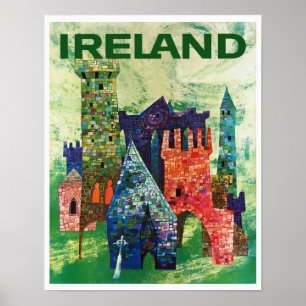 Castelos do poster das viagens vintage de Ireland