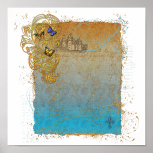 Castle & Butterflies Storybook Poster Impressão
