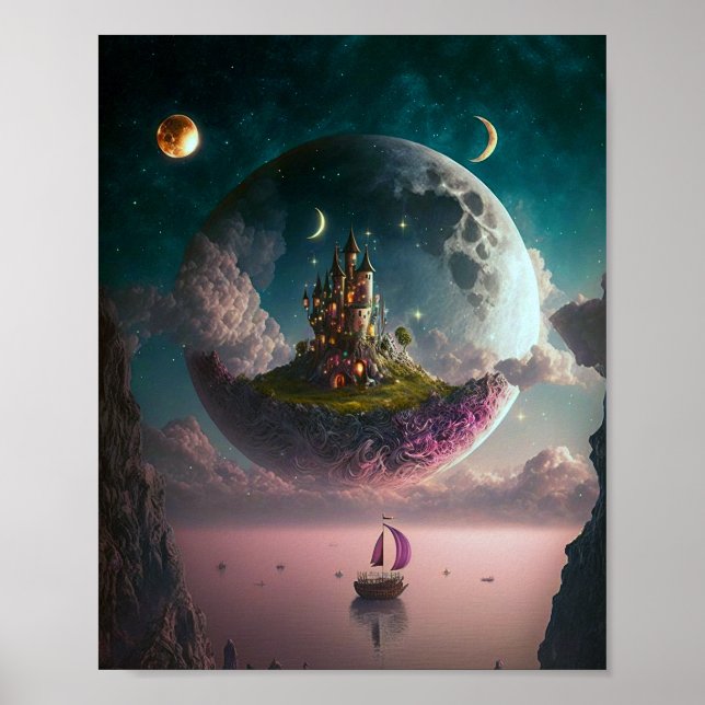 Castle In The Moon Fantasy Art Poster (Frente)