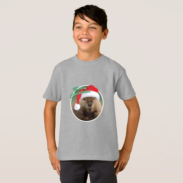 Castor de Natal - Camisa Básica para Crianças (Frente Completa)