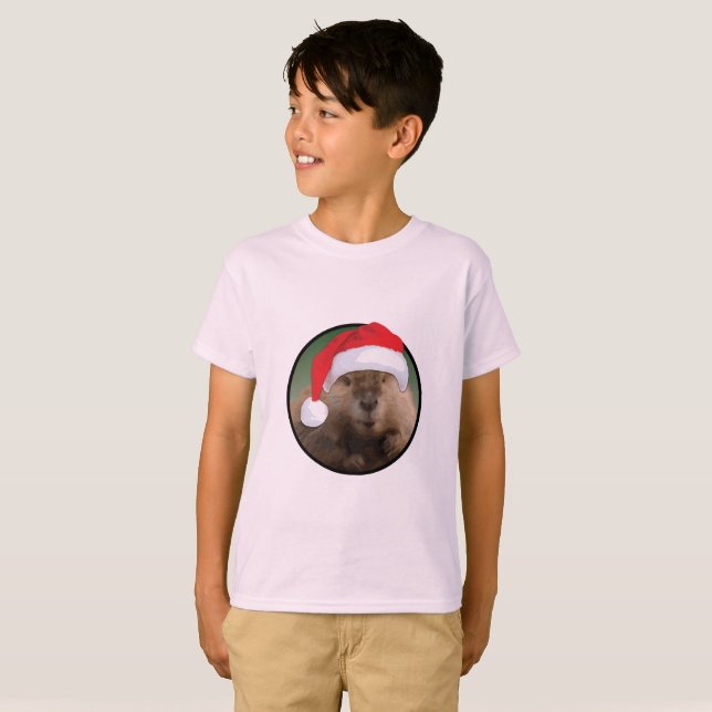 Castor de Natal - Camisa Básica para Crianças (Frente Completa)