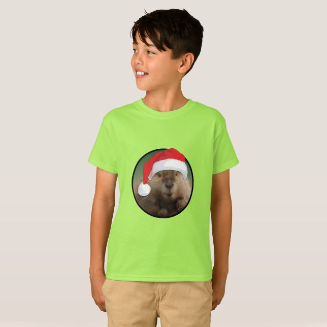 Castor de Natal - Camisa Básica para Crianças (Frente Completa)