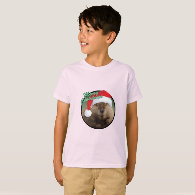 Castor de Natal - Camisa Básica para Crianças (Frente Completa)