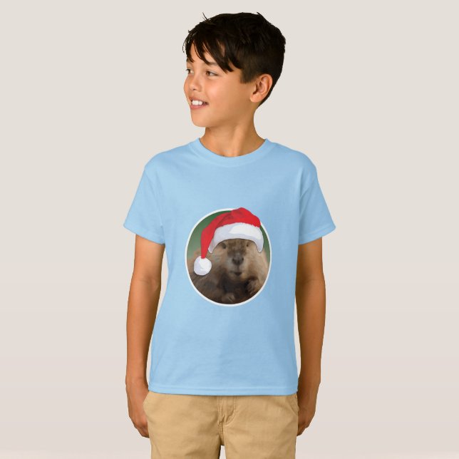 Castor de Natal - Camisa Básica para Crianças (Frente Completa)