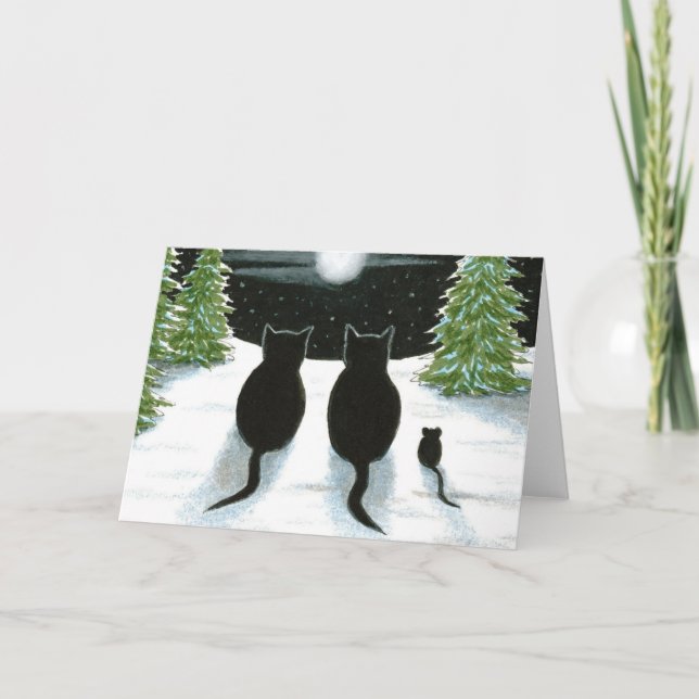 Cat 429 com rato a ver o cartão de saudação da lua (Frente)